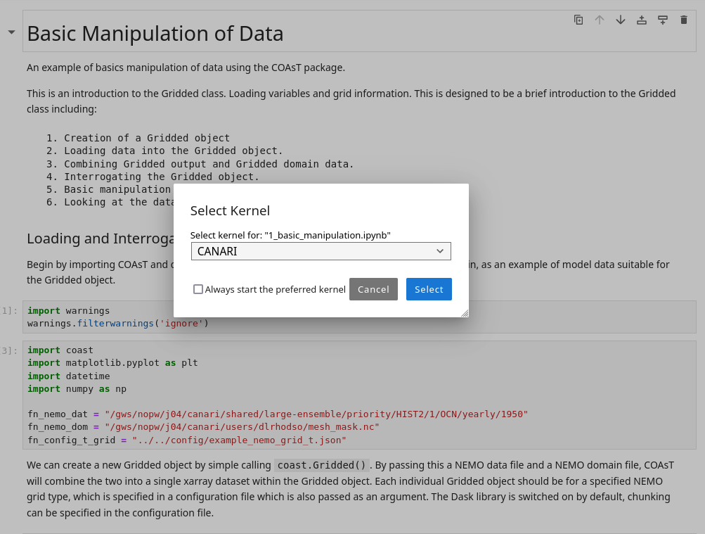 Jupyter kernel choice screen