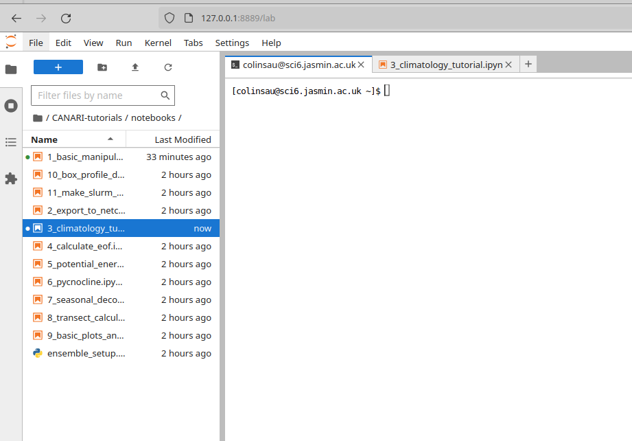 Screenshot of JupyterLab running on sci6